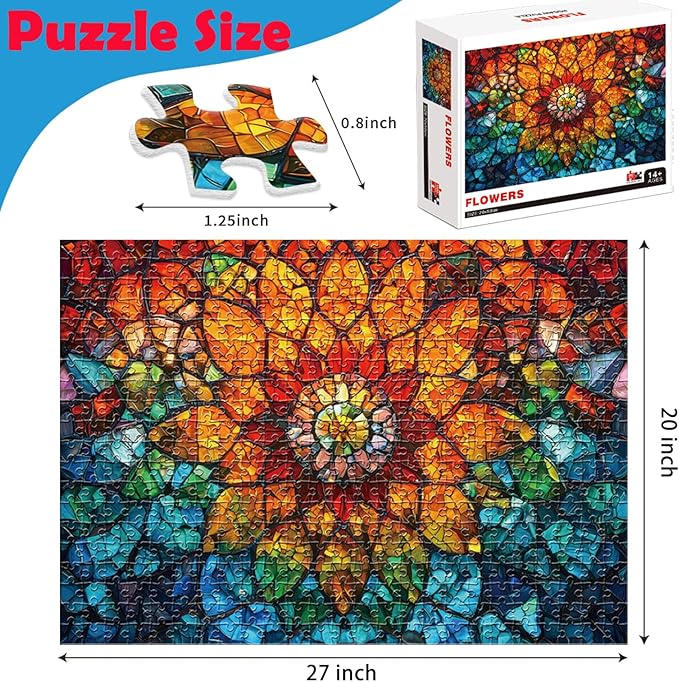 Stained Glass Flower of Life Puzzles for Adults 1000 Pieces, Impossible Hard Difficult Challenging Puzzles for Adults, Colorful Mosaic Flower of Life Jigsaw Puzzle 1000 Pieces