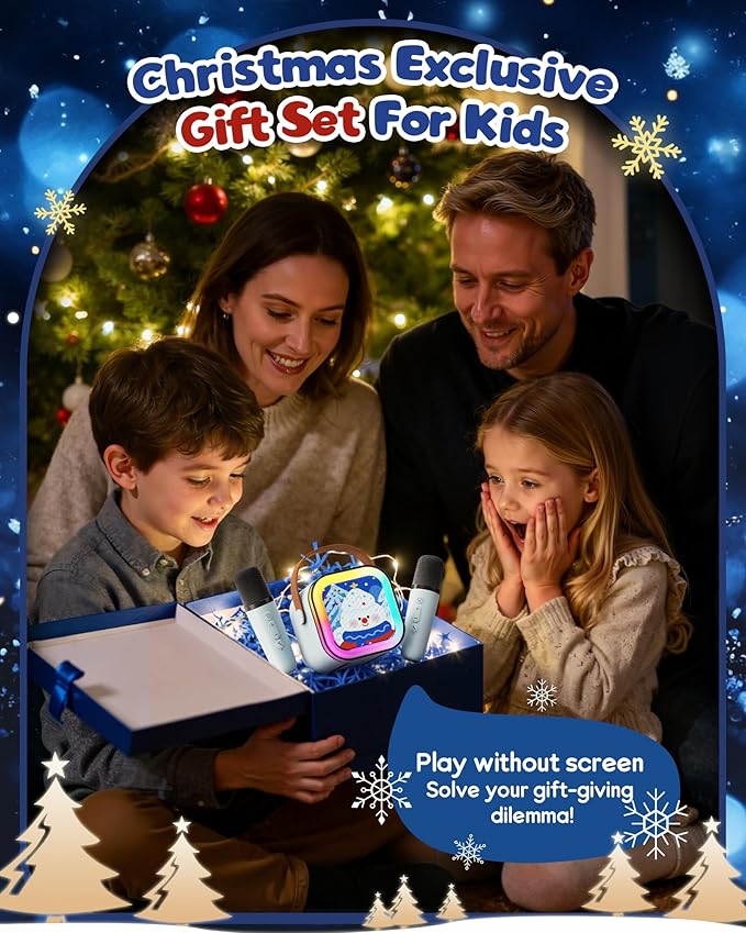 Mini Karaoke Machine for Kids, 2025 TOP Toys Birthday Gifts Ideas for Girls Ages 4, 5, 6, 7, 8, 9, 10, 12+ Years Old, Portable MP3 Player with 2 Wireless Mics for Party