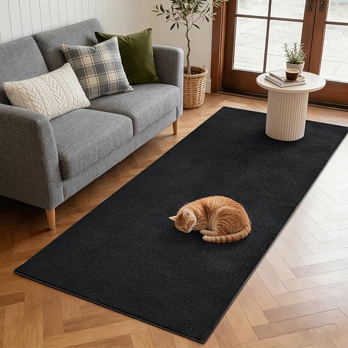 FinRèc 2x6 Washable Runner Rugs for Kitchen Hallway Bedroom, Low Pile Thin Rug Solid Color, Non-Slip Carpet Indoor for Home Decor (Pure Black)