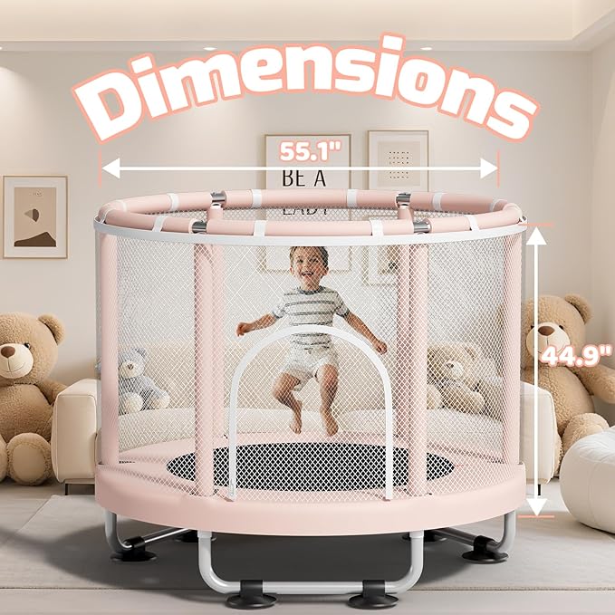 ZCMHAXJ 55" Trampoline for Kids, 440lbs Capacity Indoor & Outdoor Toddler Trampoline, Gifts for Boys & Girls