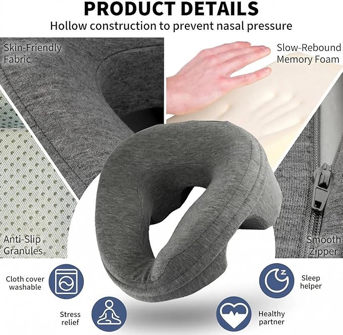 VVB Massage Pillow Face Down, Massage Headrest for Bed, BBL Pillow After Surgery Post Eye Surgery Recovery & Vitrectomy Recovery for Massage Tables, Piercing Pillows Removable Cover Black