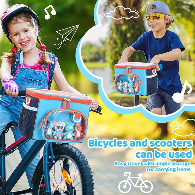 Kids Bike Basket, Front Frame Handlebar Bag for Toddler Scooter Tricycle Bicycle, Cute Small Fabric Bicycle Basket for Boys & Girls,