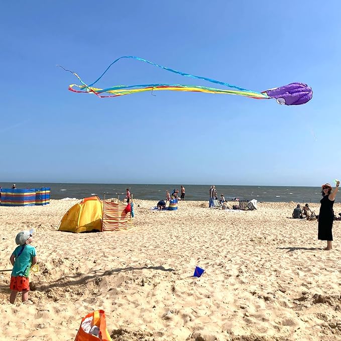 Large Octopus Kites for Kids and Adults - Easy to Fly, 28X158 3D Software Colorful Kite with Long Tails. Perfect for Beach and Outdoor Activities