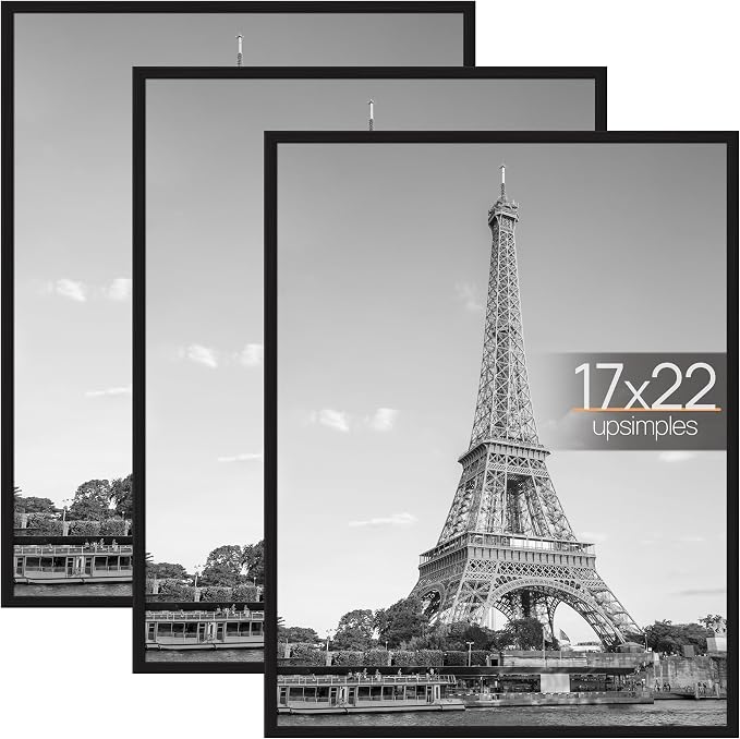 upsimples 17x22 Poster Frame, Easy Slide-In Assembly, Black, 3 Pack | Gallery Wall 17 x 22 Picture Frames Set for Family, Wedding, Christmas, Easy to Change Photos