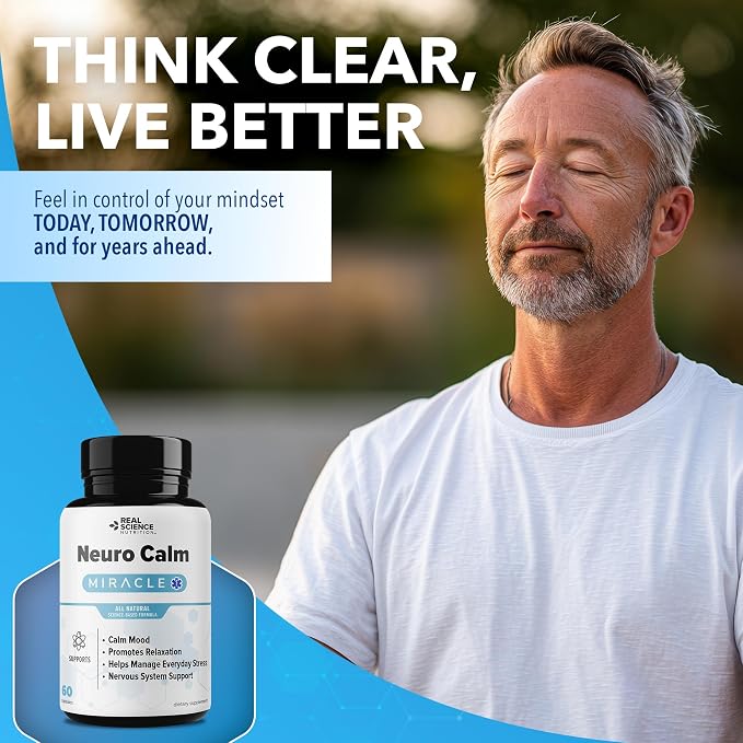 Real Science Neuro Calm All Natural Stress Support Supplement for Mood & Relaxation Includes Vinitrox & GABA for Daily Wellness & Nervous System Support Non Drowsy, Made in USA, 60 Capsules