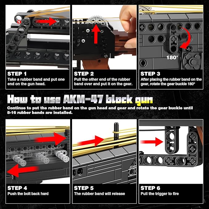 Building Block Gun for Adults, 1: 1 AKM-47 Model Gun That Shoot Rubber Band Educational Toys DIY Assembling Building Toys Set for Boys Age 14+, Collectible Gift for Military Weapon Toy Lovers,1166Pcs