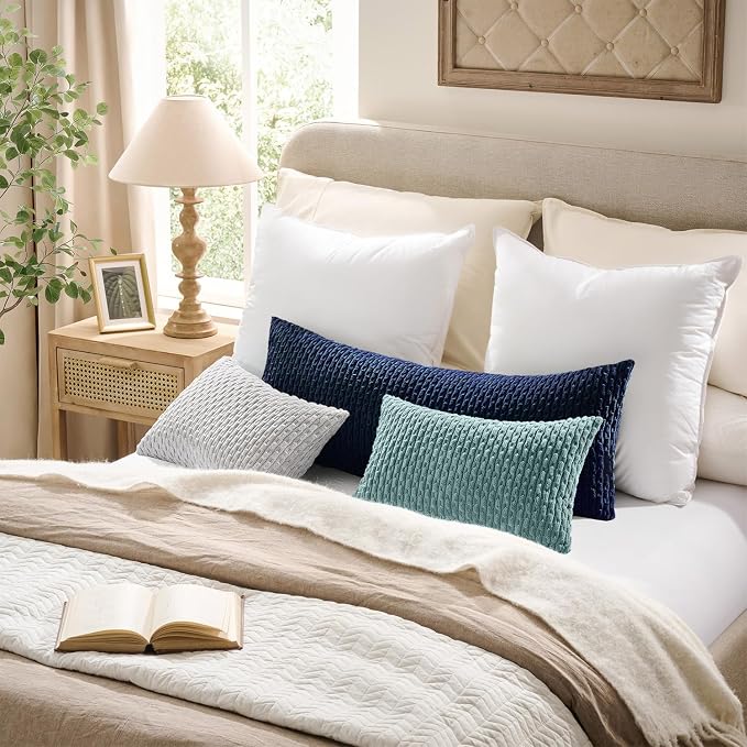 Kevin Textile Soft Corduroy 12"x24" Lumbar Pillow Cover 1 Pack, Navy Blue | Boho Stripe Plush Corduroy Decorative Oblong Cushion Cover Modern Farmhouse Home Decor for Sofa Couch Bed Chair