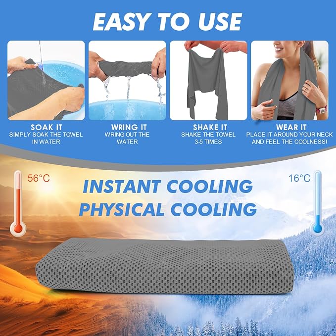 CSITE 8 Pack Cooling Towels (47"x12") for Neck and Face, Ice Towel for Hot Weather, Soft Breathable Chilly Gym Towels, Microfiber Towel for Work Out, Yoga, Running, Camping & More Activities