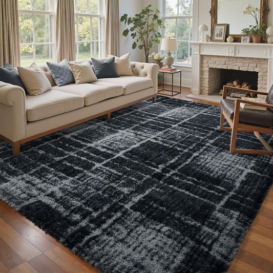 6x9 Ft Large Shag Rugs for Living Room Decor, Tie-Dyed Ultra Soft Fluffy Furry Area Rugs for Bedroom Indoor Floor, Aesthetic Carpet for Kids Home (Grey)