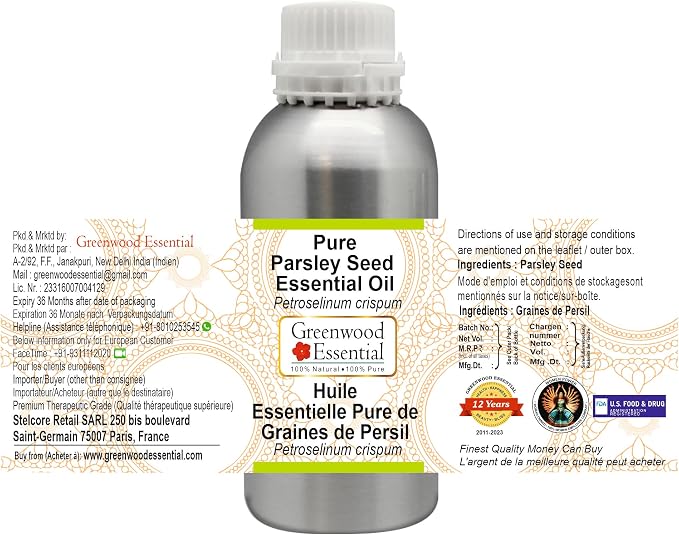 Greenwood Essential Pure Parsley Seed Essential Oil (Petroselinum crispum) Steam Distilled 630ml (21.3 oz)
