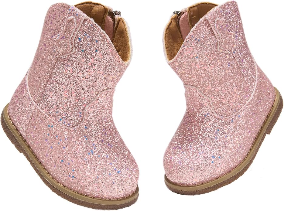 Newsonet Baby Cowboy Cowgirl Boots Infant Western Boots Toddler Boys Girls Round Toe Riding Mid Calf Boots All Seasons for 6 9 12 18 24 Months