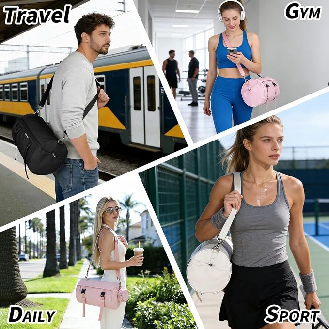 Small Gym Bag for Women Men, 15L Sports Workout Bag with Wet Pocket and Yoga Mat Holder, Lightweight & Water-Resistant Mini Travel Duffle Bag (Beige)