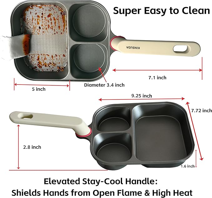 9.25" Titanium Nonstick Divided Egg Pan, 3-In-1 Breakfast Skillet with 2 Round & 1 Square Compartments, Induction & Gas Compatible, PFOA/PTFE Free, Cook Eggs, Pancakes & Bacon Simultaneously