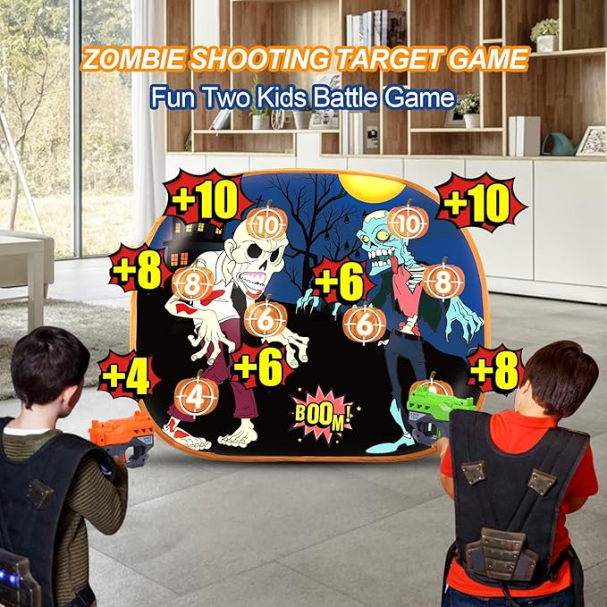 BananMelonBM Zombie Shooting Game Practice Target Toys Foam Blaster Sets，with 2 Foam Dart Blasters 40 Foam Darts，Halloween Indoor Activity Game for Kids，Compatible with Nerf Guns