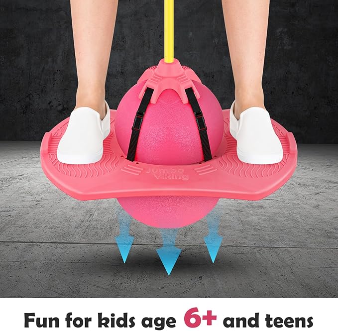 Pogo Jumper with Handle and Ball Pump, High Jump Toy Bounce Jump Trick Board Pogo Bouncing Ball Safe and Fun Pogo Stick for Kids Boys Girls and Adults (Pink)