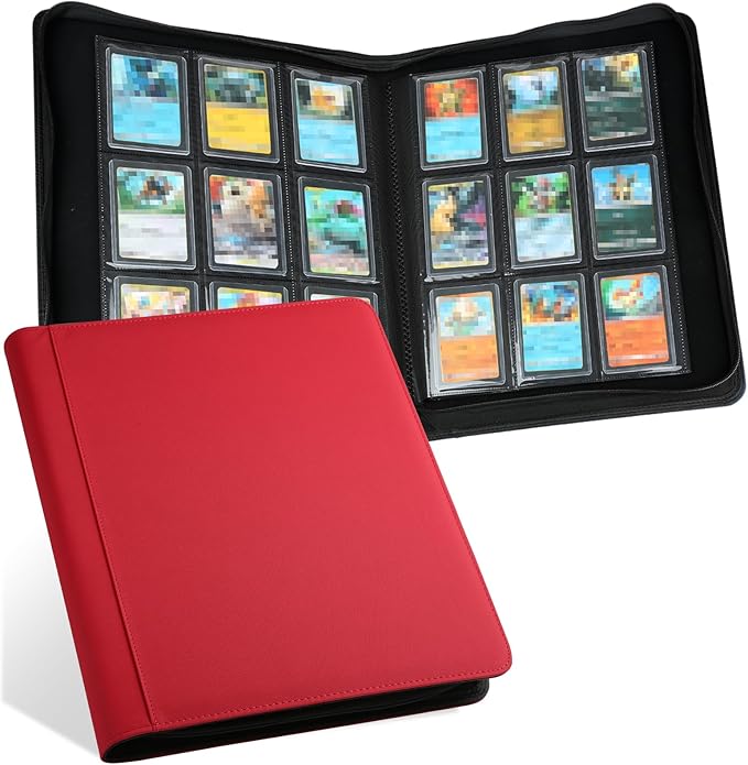 GERMUN Toploader Binder, Holds 324 Toploaders, 9 Pocket Top Loader Binders with Sleeves for 3 x 4'' Toploaders, Double-Sided Pocket Top Loader Storage Binder, Trading Card Binder - Diamon Red