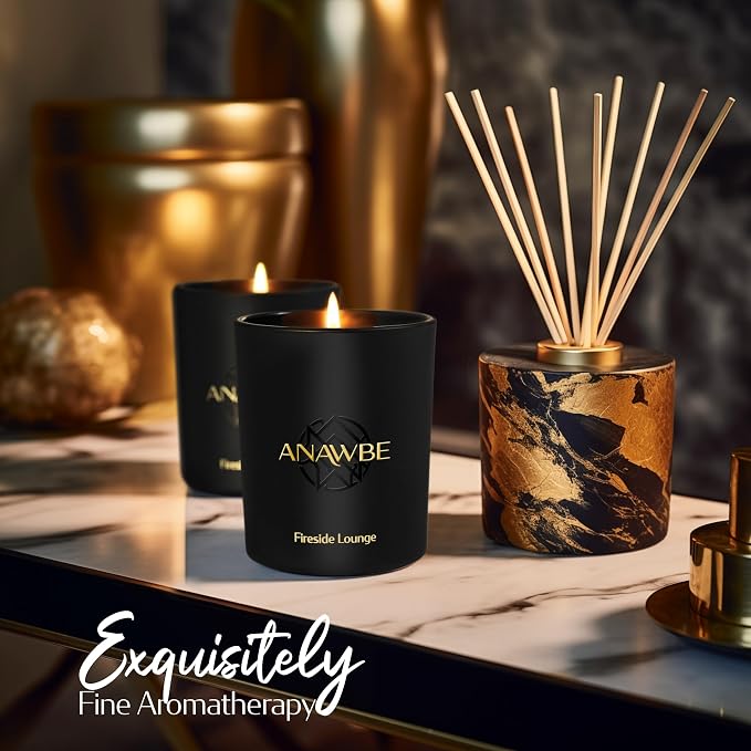 Fireside Lounge Scented Candle for Men - Soy, Black, Luxury Vessel & Gift Box - 45-Hour Long-Burning Premium Masculine Scent