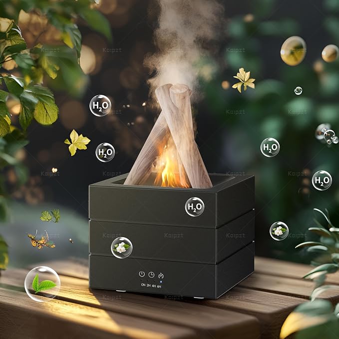 Bonfire Aromatherapy Essential Oil Diffuser, Campfire Flame Fire Diffuser with 8-Color Light, 280ml Cool Mist Humidifier for Bedroom, Home, Office, Yoga, Spa, Gift