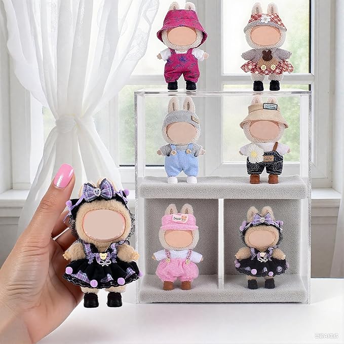 ebuddy 6 Sets Doll Clothes for 17 cm Plush Doll - Fashion Overalls Ensemble Adorable Outfits Collection (Clothes Only)