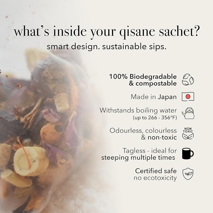 qìsane Cordyceps Tea Bags with Dried Rose Buds - Adaptogenic Cordyceps Mushroom Flowers, Dried Roses, Astragalus Root & Codonopsis Root - Caffeine Free Tea Helps Balance Body - 10 sachets (~30 cups)