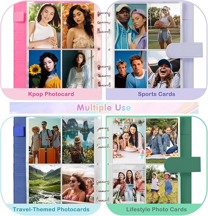 A5 Kpop Photocard Binder, PU Leather 6-Ring Album with Magnetic Closure, Includes 30 Pack 4-Pocket Pages for 240 Cards, Card Holder for Trading and Collectible Cards (Deep Blue)