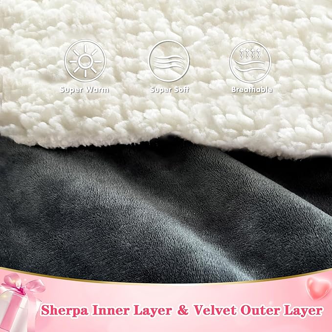 Waitu Wearable Blanket Sweatshirt Gifts for Women and Men, Sherpa Wearable Blanket Adult, Oversized Blanket Hoodie, Thick Sherpa Blanket, Warm Body Blanket Robe - Dark Gray