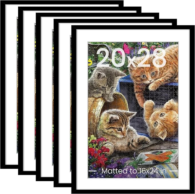 upsimples 20x28 Picture Frame Set of 5, Display Poster 16x24 with Mat or 50.8x71.1 cm Without, Wall Hanging 1000 Pieces Puzzles Frames, Black