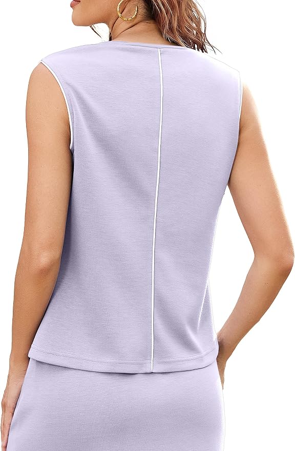 Womens 2 Piece Skirt Sets Summer Sleeveless Travel Outfit | Color Block Tennis Skort Sets, Built-In Shorts with Pockets, Aiportl Vacation Athletic Matching Sets