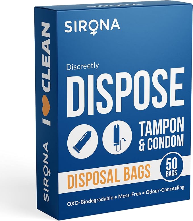 Sirona Condom and Tampon Disposal Bags - 50 Bags | for Discreet Disposal of Tampons and Condoms | Bathroom Trash Bag