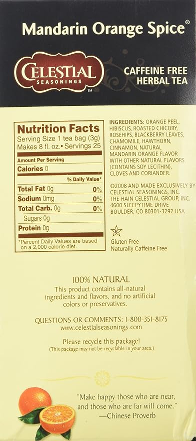 Celestial Seasonings Mandarin Orange Spice Herbal Tea 25 Tea Bags (Pack of 2)