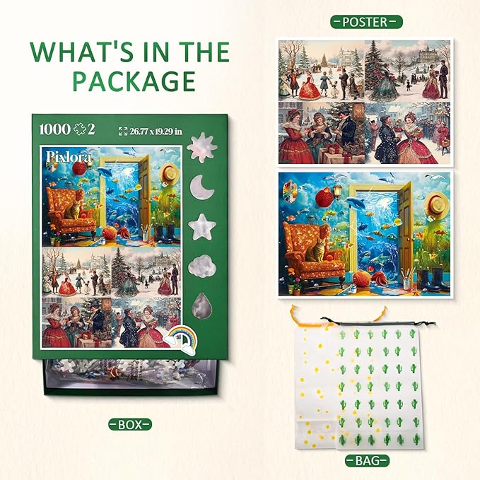 1000 Pieces Puzzles. 2 Pack with Unique Shaped Jigsaw Pieces, Cat Fish and Remembrance Theme, Challenging Gift for Puzzle Lovers, Idea Jigsaw Puzzles for Adults