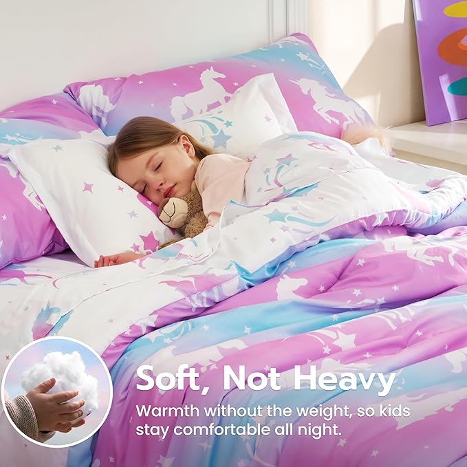 Joiedomi Kid Twin Comforter Set 5 Piece Dream Unicorn Bedding Set for Boys Girls Super Soft Microfiber Bed in a Bag with Comforter Sheets Pillowcase Sham