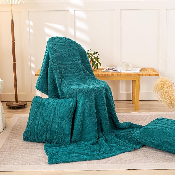YUSOKI Sherpa Fleece Large Throw Blanket, Teal, 50"x65" | 3D Stylish Design,320GSM, Non-Shedding, Lightweight for All Season Use, stays fluffy after repeated washes, Perfect Gifts