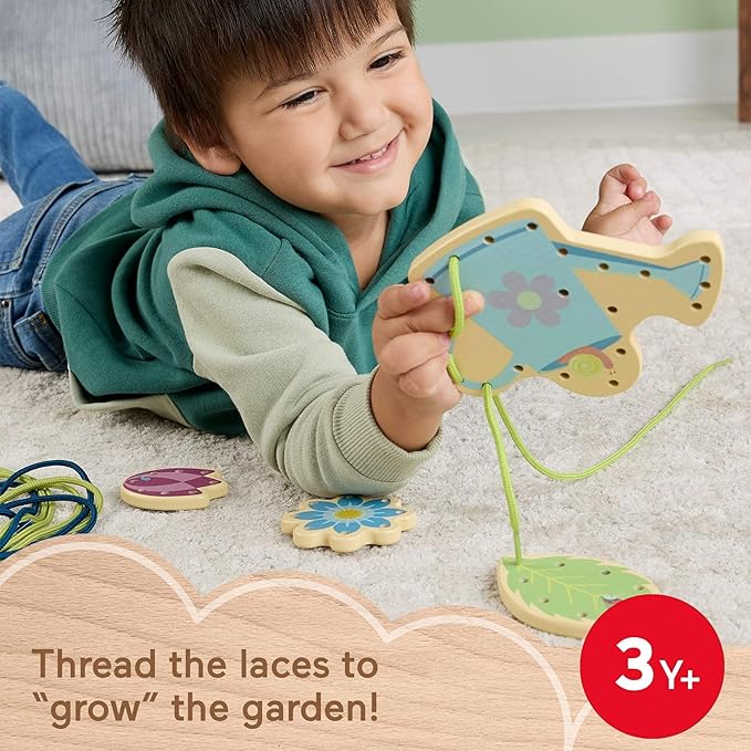 Fisher-Price Wood Preschool Toy Lacing Activity Cards, Tiny Garden 10-Piece Set for Fine Motor Skill Development Kids Ages 3+ Years