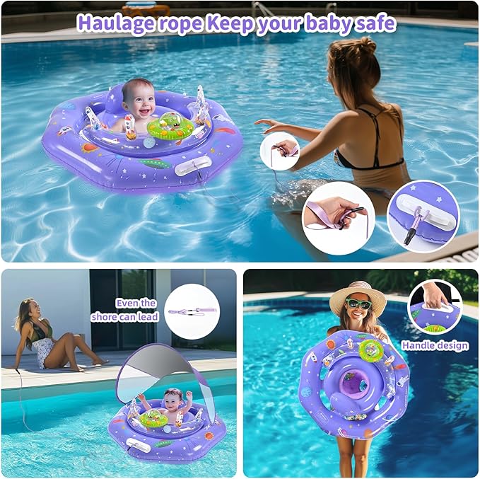 Baby Pool Float with Canopy,Interactive Toy Play Console & Adjustable Safety Seat | Infant Pool Float with Handle | Baby Float with Canopy Removable UPF50+ Sun Protection for Pool, Lake & Beach