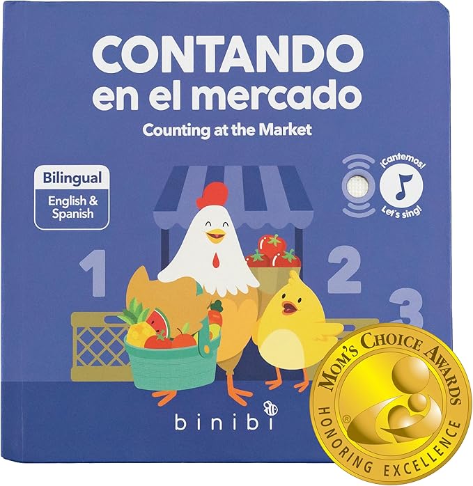 Binibi Spanish Musical Book - Counting at The Market | Bilingual Children's Book for Babies & Toddlers 1-3 | Libro en Espanol para Bebes