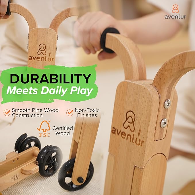 Avenlur Juneberry 2-in-1 Wooden Scooter & Ride-On Toy – Toddler Balance Bike & Scoot Toy for 2yr–5yr | Hape Scoot Bike Style, Best Gift for Boys & Girls Age-Appropriate Toys | Indoor Ride-On