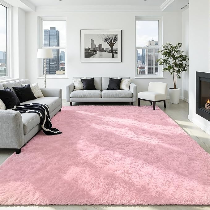 5x7 Area Rug for Living Room, Ultra Soft Fluffy Pink Rugs for Bedroom, Non Slip Large Shag Carpet, Fuzzy Plush Nursery Rug, Thick Washable Indoor Floor Carpets for Kids Office Dorm Home Decor