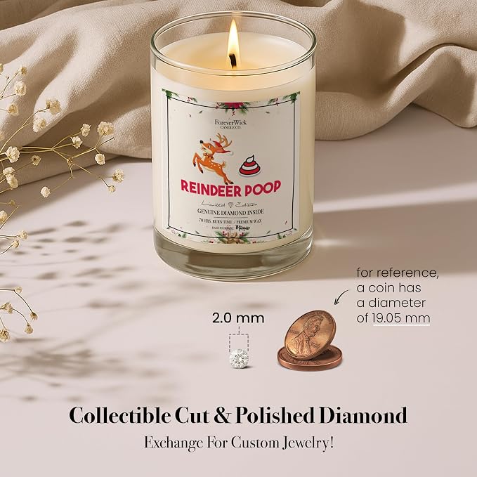 ForeverWick Reindeer Poop Diamond Candle | Funny Christmas Candle Gift for Women, Coworkers, Friends | Hand-Poured Natural Soy Holiday Candles | A Cozy December Retreat Scent | 70-Hr Burn Time, 14 oz