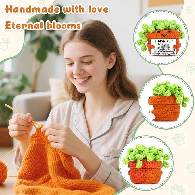 Cute Appreciation Gifts for Women, Thank You Farewell Grateful Gift for Female Friends Teacher Coworkers Boss Lady Mom, Handmade Crochet Thanks Thanksgiving Present for Woman