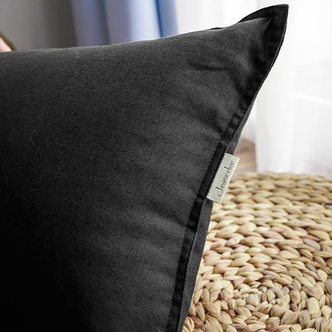 Jeanerlor Cotton Linen Decorative 12"x20" Lumbar Throw Pillow Case Cushion Cover with Twin Needles Stitch on Edge,for Wedding/Party/Gift/Car (30 x 50cm), Black
