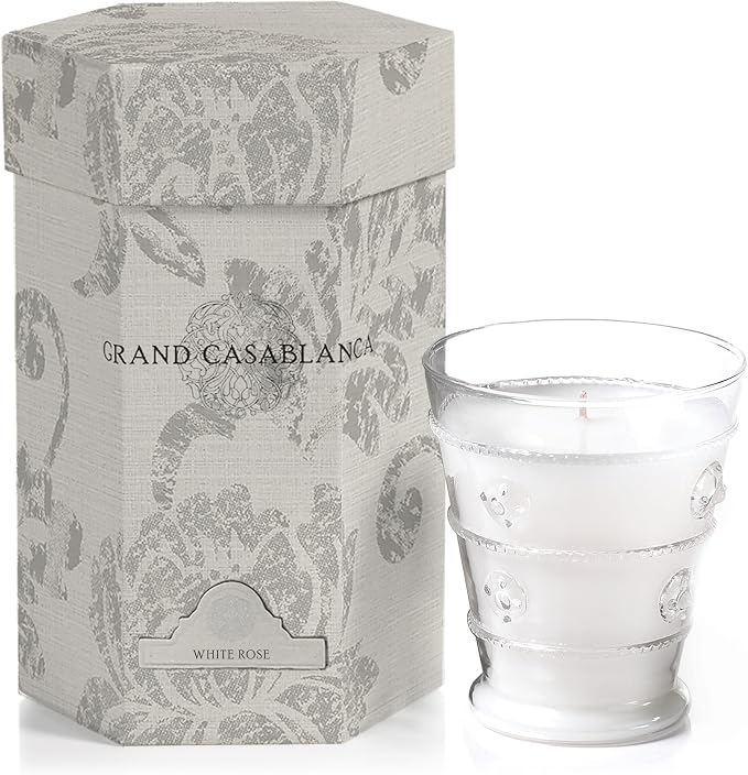 Zodax Grand Casablanca Glass Jar Scented Candle for Home Decor - Single-Wick Candle Ideal for Kitchen and Bathroom - Makes a Great Gift for Women and Men - White Rose - 8.3 Oz.