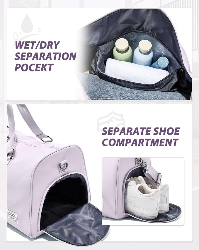 Travel Duffle Bag,Weekender Overnight Bags for Women with Shoes Compartment,Tote Gym Bag Personal Item Carry On Bag for Travel Business Trips Sport Hospital Dance Purple