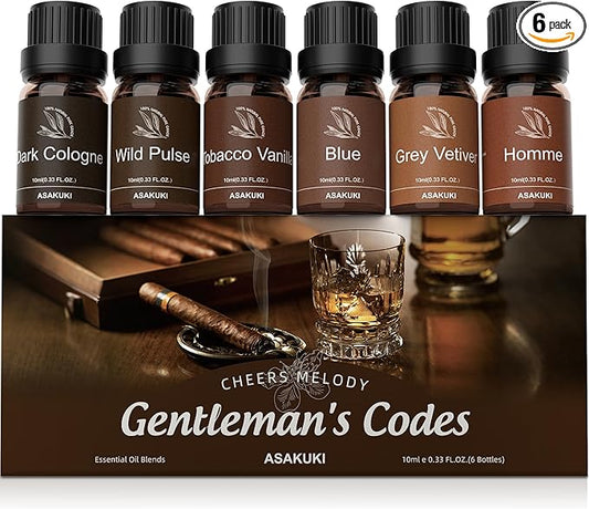 ASAKUKI Men Essential Oils Set for Diffuser, Father's Day & Birthday Gift for Men, 6×10ml Cologne-Inspired Fragrance Oils for Diffusers – Elegant, Clean, and Confident Scents