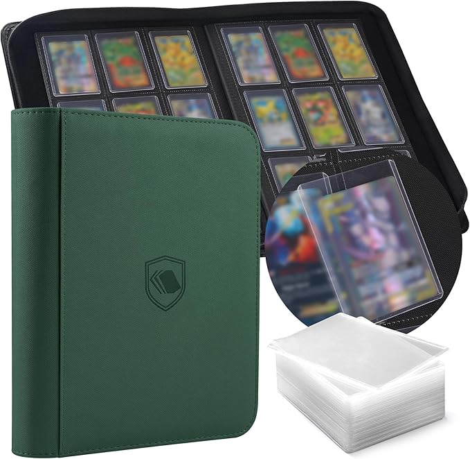 Toploader Binder, Holds 360 Toploaders, 100 Toploaders INCLUDED, 9-Pocket PU Cover Top Loader Binder for 3" x 4" Rigid Toploader, Ringless Double-Sided Toploader Card Binder for TCG, Sport Cards