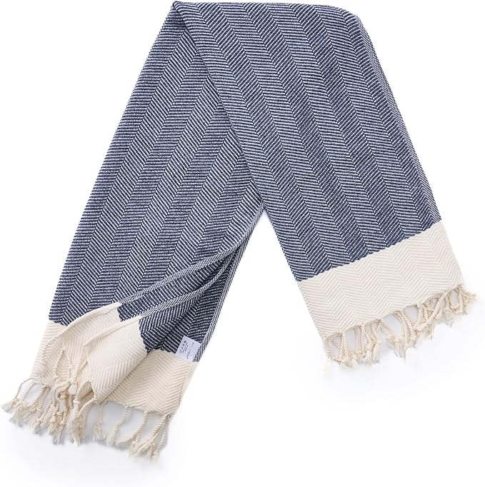 BAY LAUREL Turkish Hand Towel – Pack of 2 | Soft & Absorbent Decorative Towels for Bathroom, Hand, Face, Hair, Gym, Yoga, SPA, Kitchen & Tea | Boho Decor (Navy, Herringbone 16x40 Inches (Set of 2)