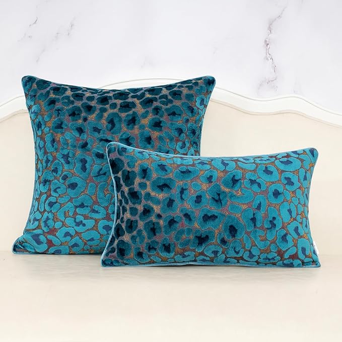 Alerfa Blue Floral Throw Pillow Cover 12 x 20 Inch Cut Velvet Rectange Luxury Decorative Lumbar Pillow Cover for Couch Living Room Bedroom