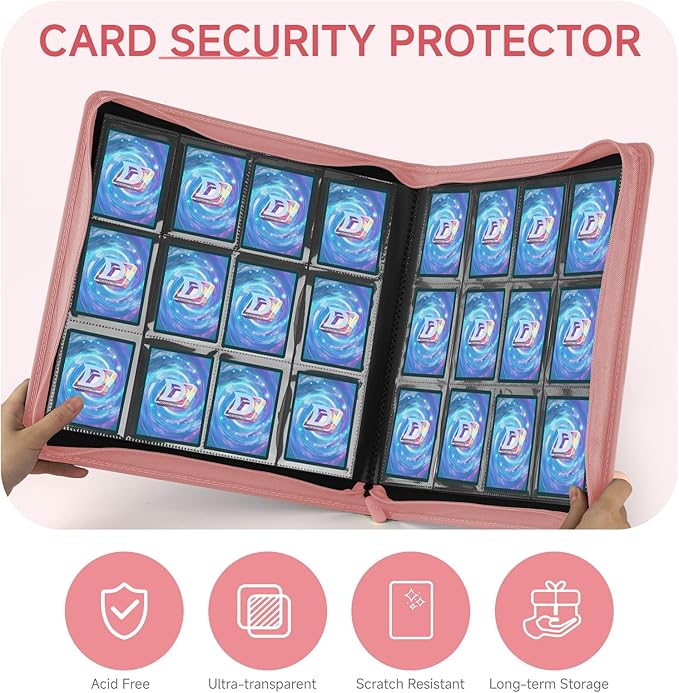 Trading Card Binder with Zip,12 Pockets Card Binder,720 Double Sided Pocket Card Collection Binder,Card Album Card Folder for MTG,TCG,Sports Cards,Game Cards,Pink