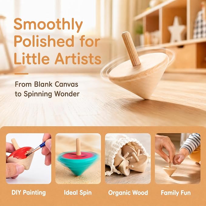 Galpada 24 Pack Wooden Spinning Tops for Kids – DIY Paint Your Own Craft Kit, Unfinished Natural Wood Spinning Toys for Classroom Activities, Party Favors & Creative Arts Projects