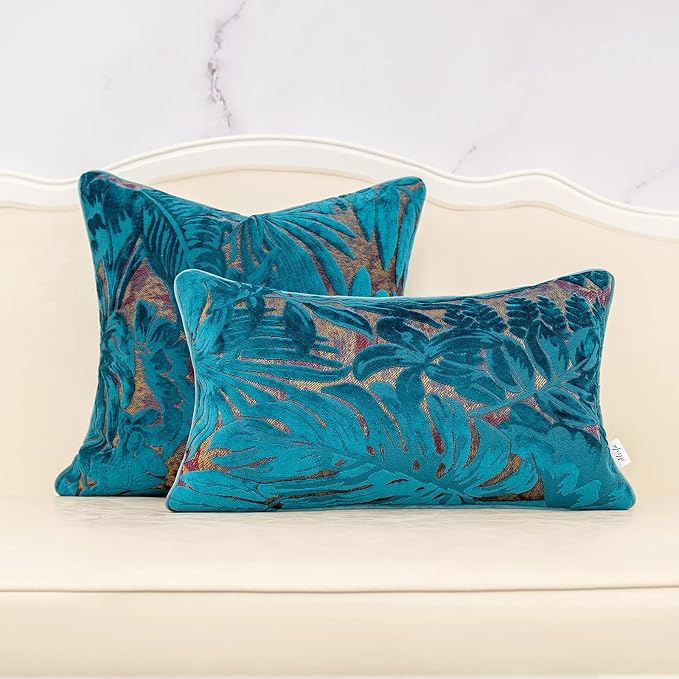 Alerfa 18 x 18 Inch Light Blue Square Maple Leaf Pillow Embroidery Cut Velvet Cushion Case Luxury Modern Lumbar Throw Pillow Cover Decorative Pillow for Couch Sofa Living Room Bedroom Car